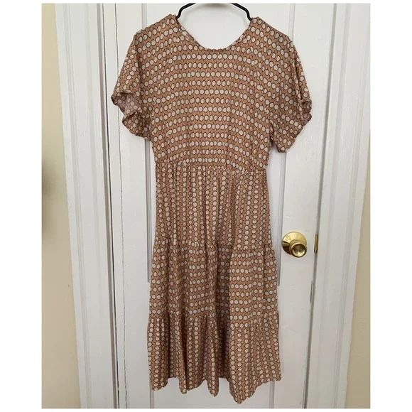 Dresses | Funky Peach Cream And Navy Swing Dress | Poshmark